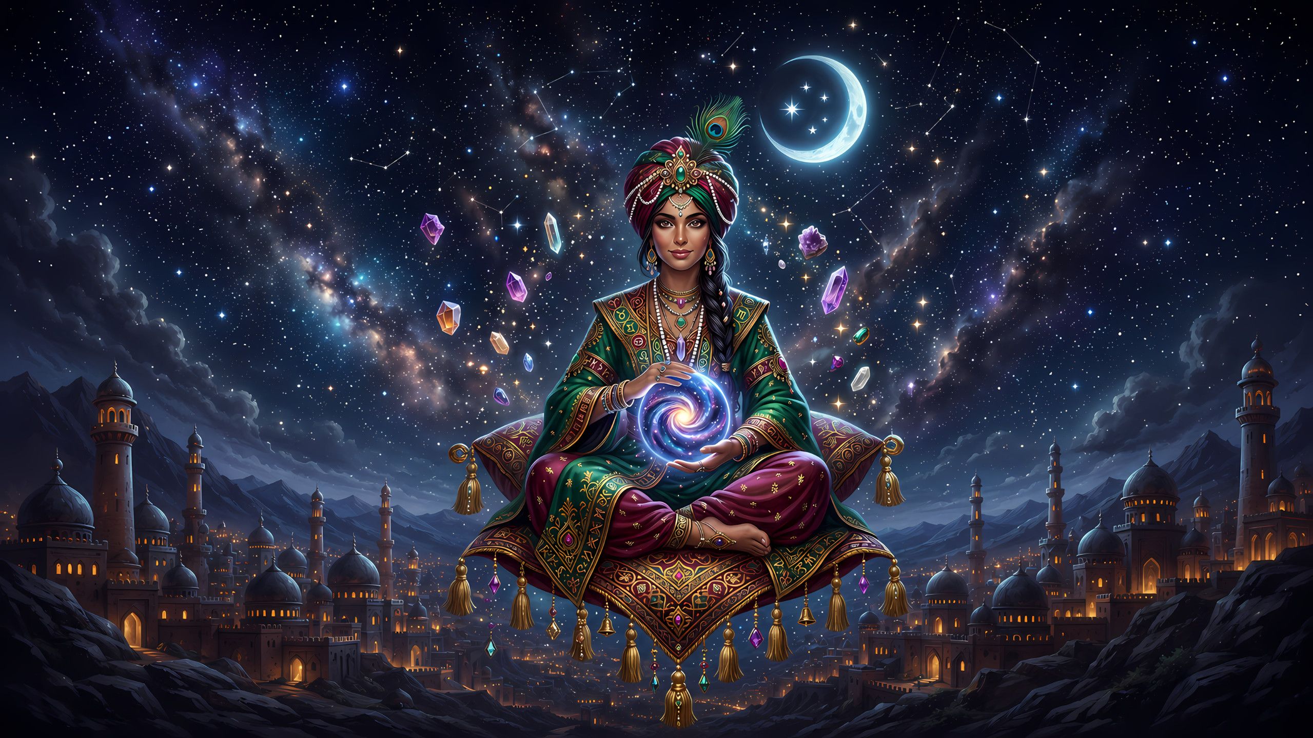 Celeste consulting her glowing crystal orb